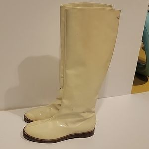 Cream color patent leather Jimmy Choo Boots, fur inside